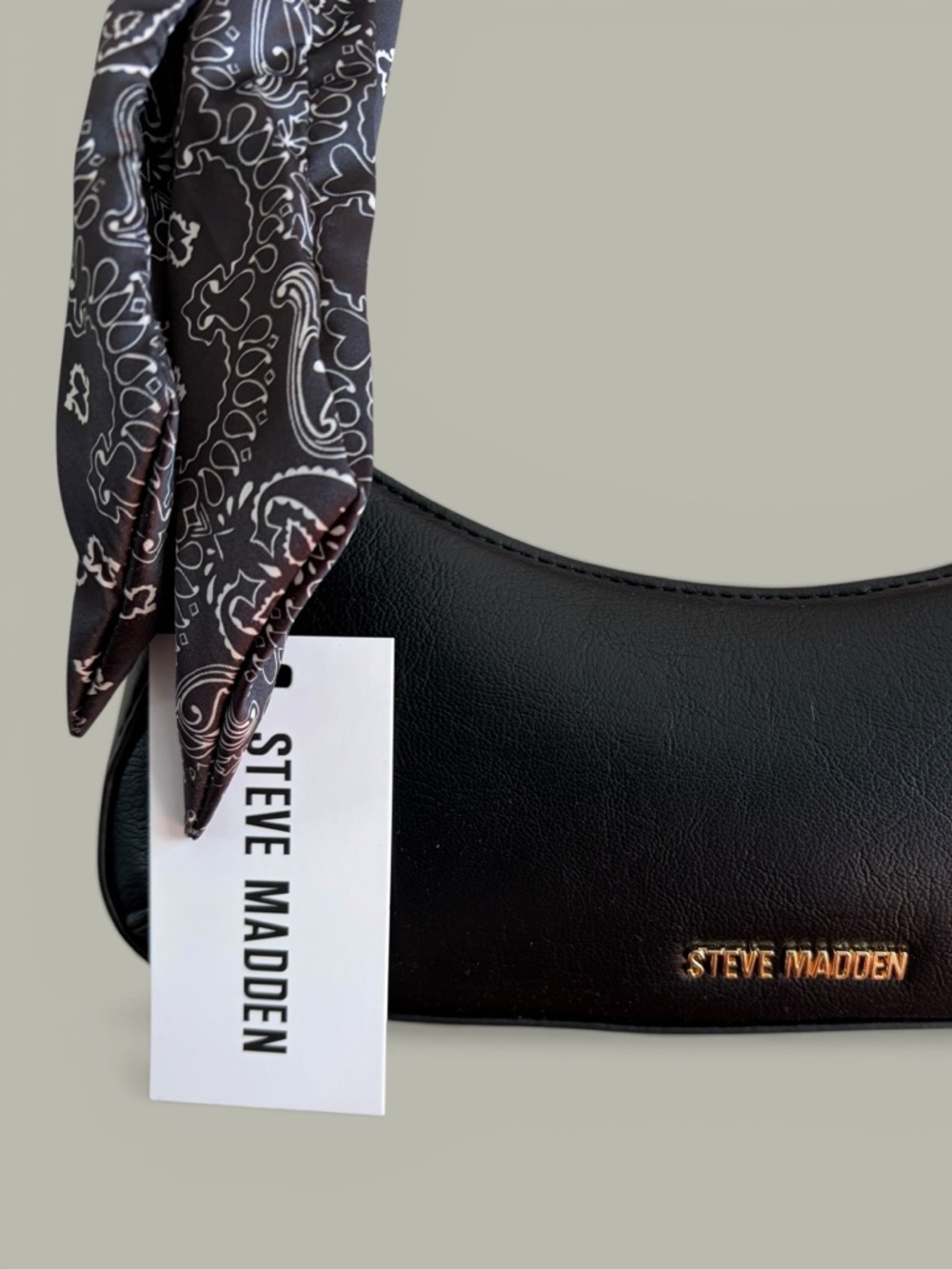 Steve Madden Black Shoulder Bag with Paisley Bandana Accent - Picture 12 of 16